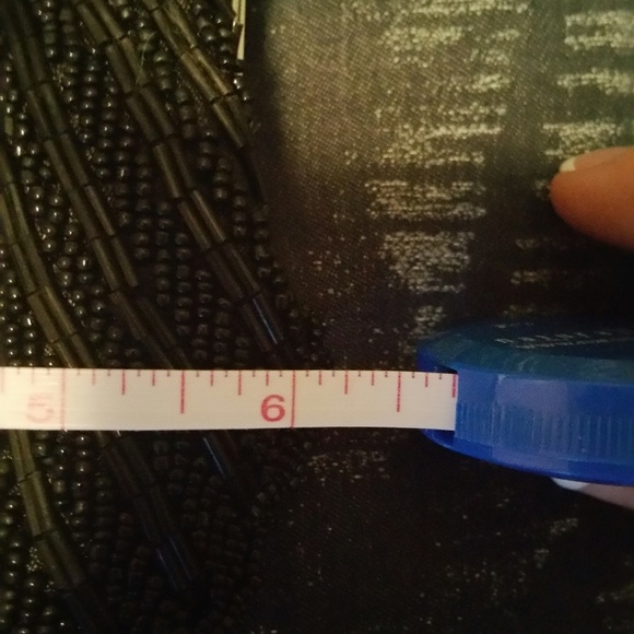 #153 Black Beaded Evening Bag w/Silver Chain Strap - Picture 4 of 5